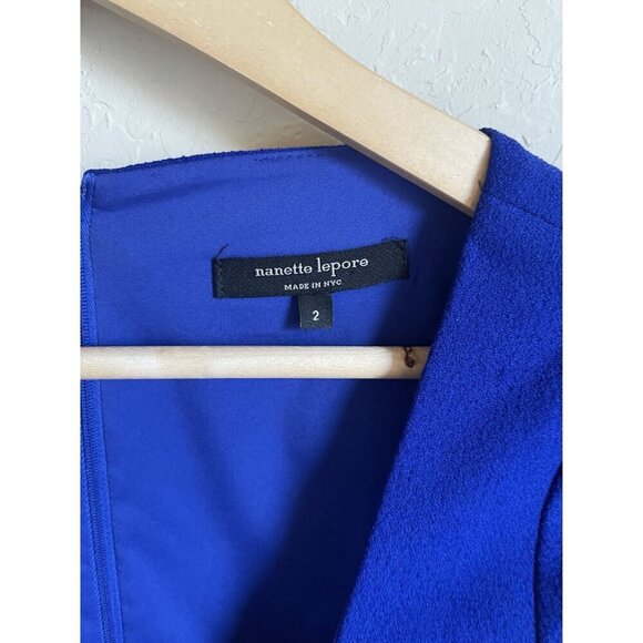 Nanette Lepore Size 2 Square Neck Cobalt Blue Short Sleeve Dress Lined Career - Picture 5 of 8